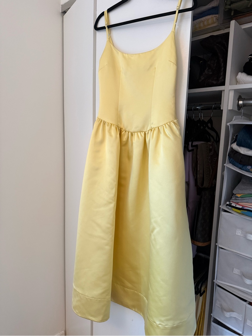 Cynthia Rowley Lemon Satin Drop-Waist Midi Dress